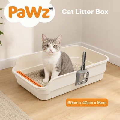 Pawz Large Cat Litter Box High Sided Open Top Cat Litter Tray 60cm Beige