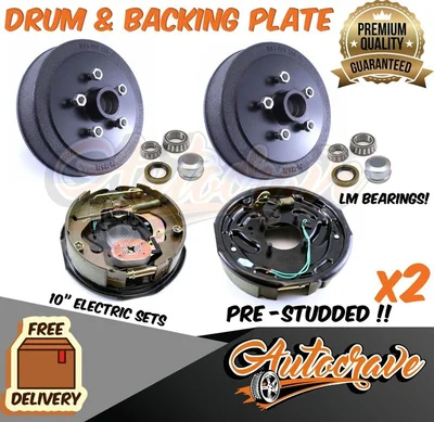 Trailer 10" Holden HT Brake Drum & 10" Electric Backing Plate LM/Holden Bearing