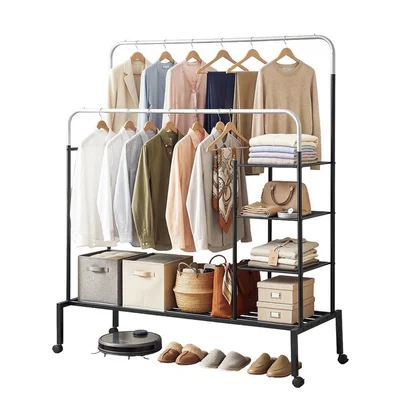 Artiss Clothes Rack Garment Rail Wheel 4 Tier Storage Shelf Portable Stand 2 Rod