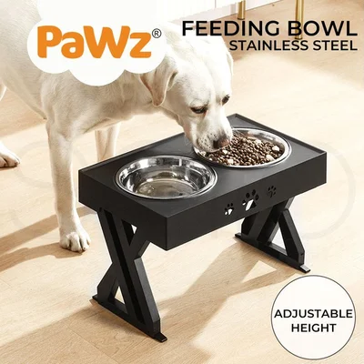Pawz Elevated Pet Feeder Food Water Double Bowl Adjustable Height Raised Stand