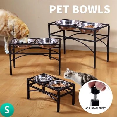 Pawz Dual Elevated Raised Pet Dog Feeder Bowl Stainless-Steel Food Water Stand