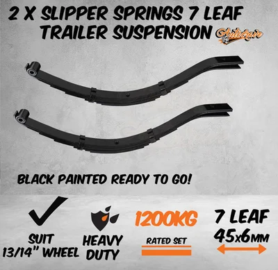 2x 7 Leaf Spring Trailer Slipper Spring Suspension Slipper Eye Pair 1200kg Black