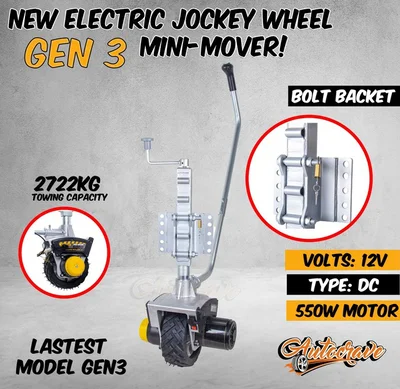 Motorised Electric Caravan Mini Mover Jockey Wheel GEN3 12v 550W Boat Trailer