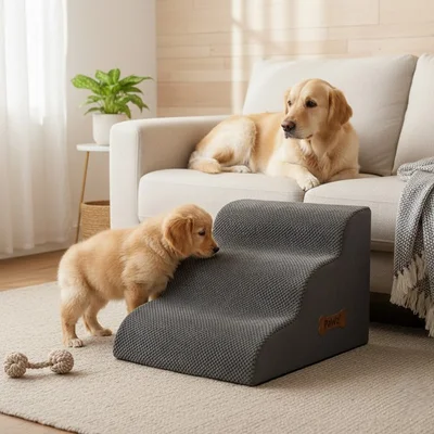 Pawz Dog Stairs 3 Tiers Foam Pet Ramp Steps for High Bed Sofa Couch for Old Dogs